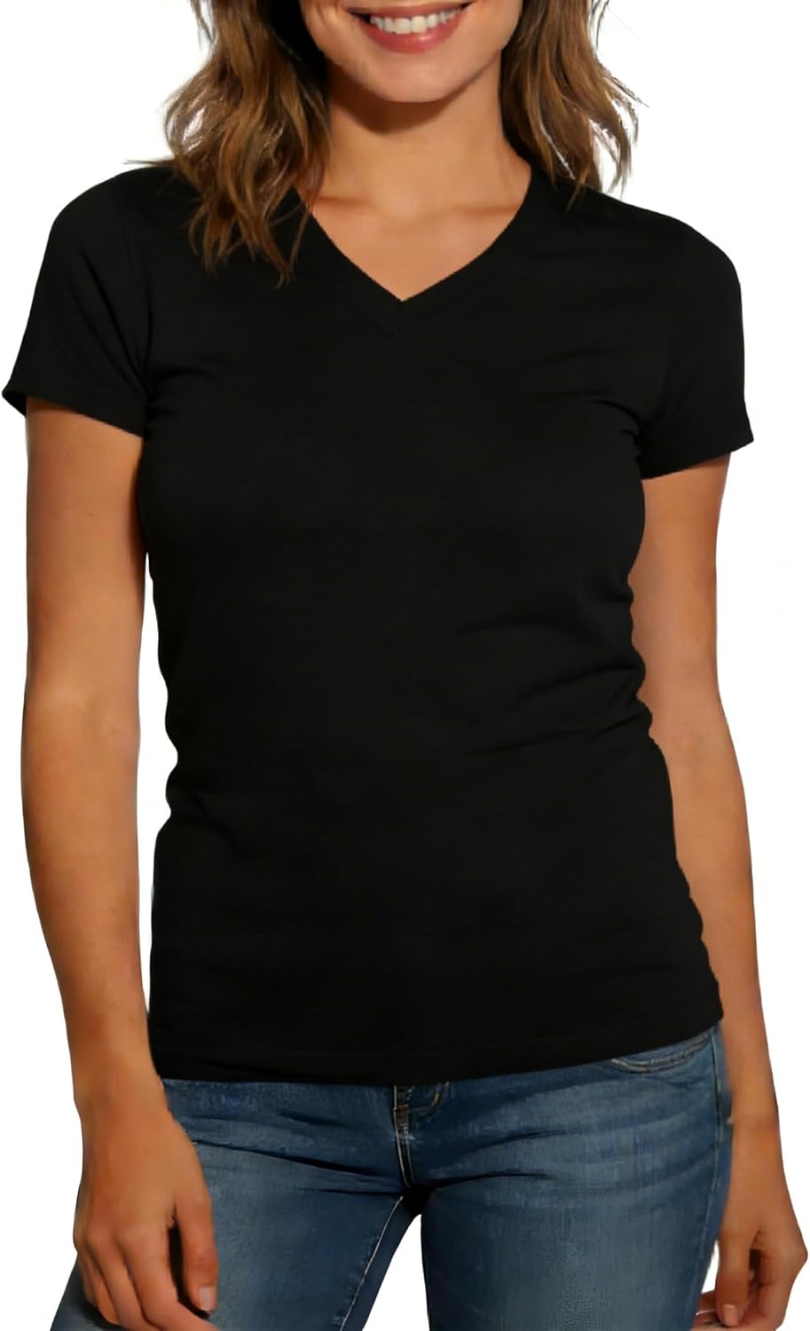 KikizYe Women's Breathable Cotton V Neck T-Shirt Short Sleeves Solid Color Tee Summer Fashion Tops Tees Women Basic Tees