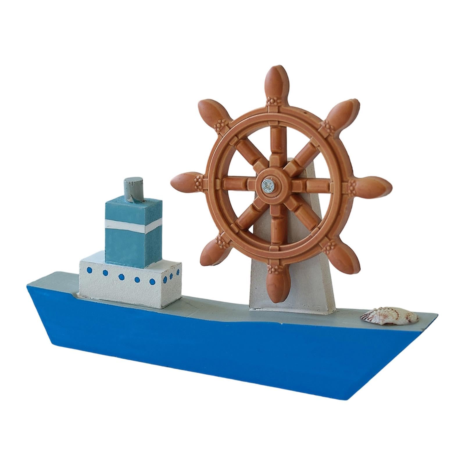 Gralara Maquette de Voilier En Bois, Décoration, Cadeau Nautique, Gouvernail avec Barre à Roue pour Hôtel Ou Ferme, Bleu Clair