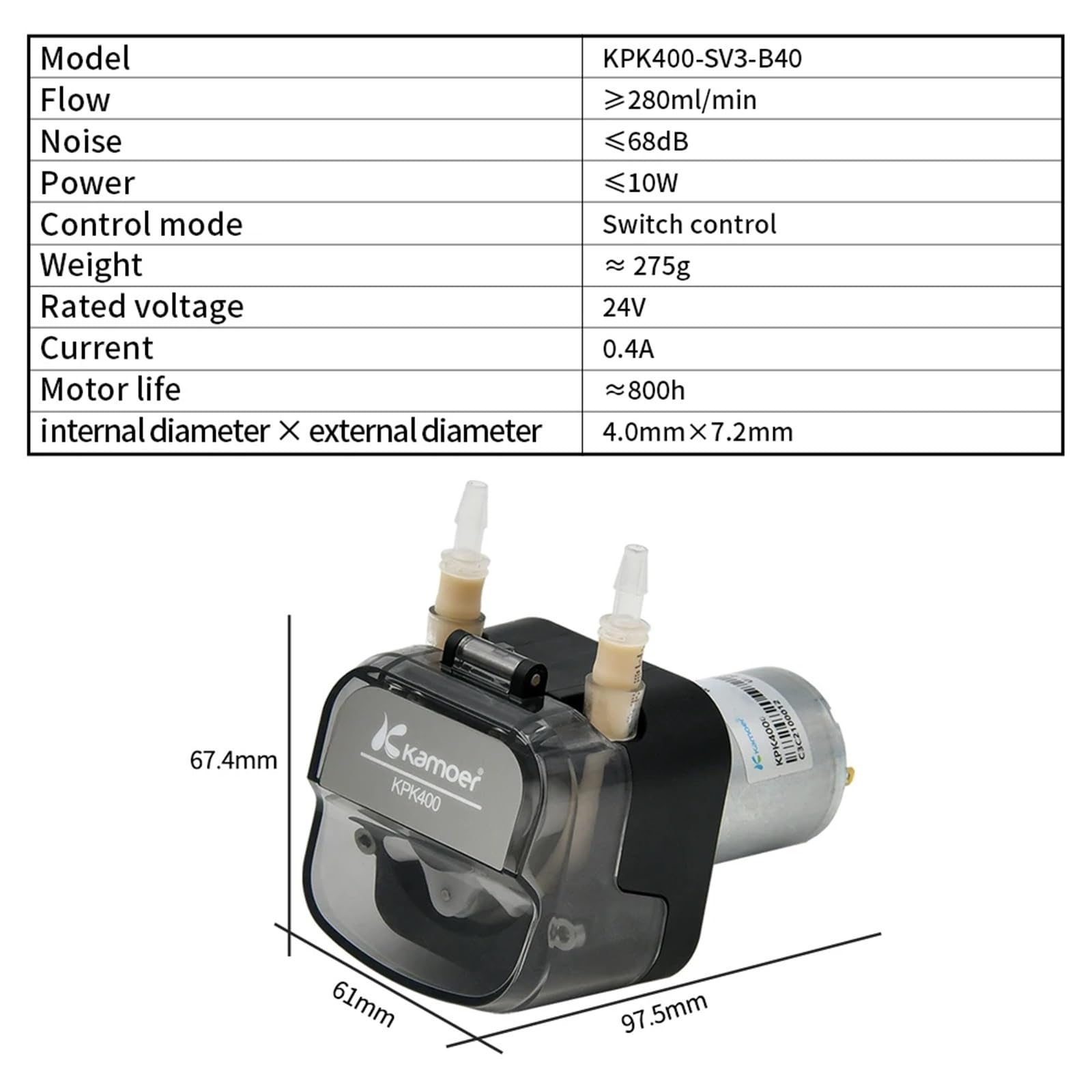 1 bomba peristáltica de alto caudal KPK400 de 400 ml/min, motor de 12 V y 24 V CC, bomba autocebante, bomba dosificadora de tubo BPT for laboratorio(Kpk400-sv3b40-24v)
