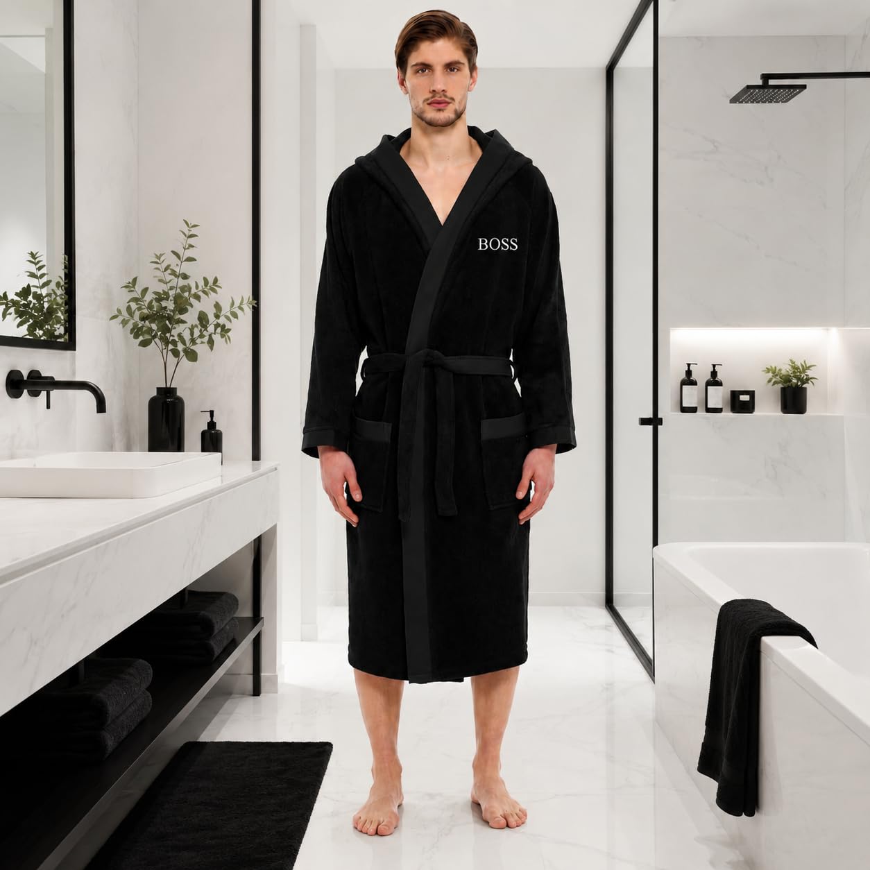 Accappatoio Personalizzato con Ricamo per Uomo e Donna, 100% Cotone, Con Cappuccio, Alta Qualità