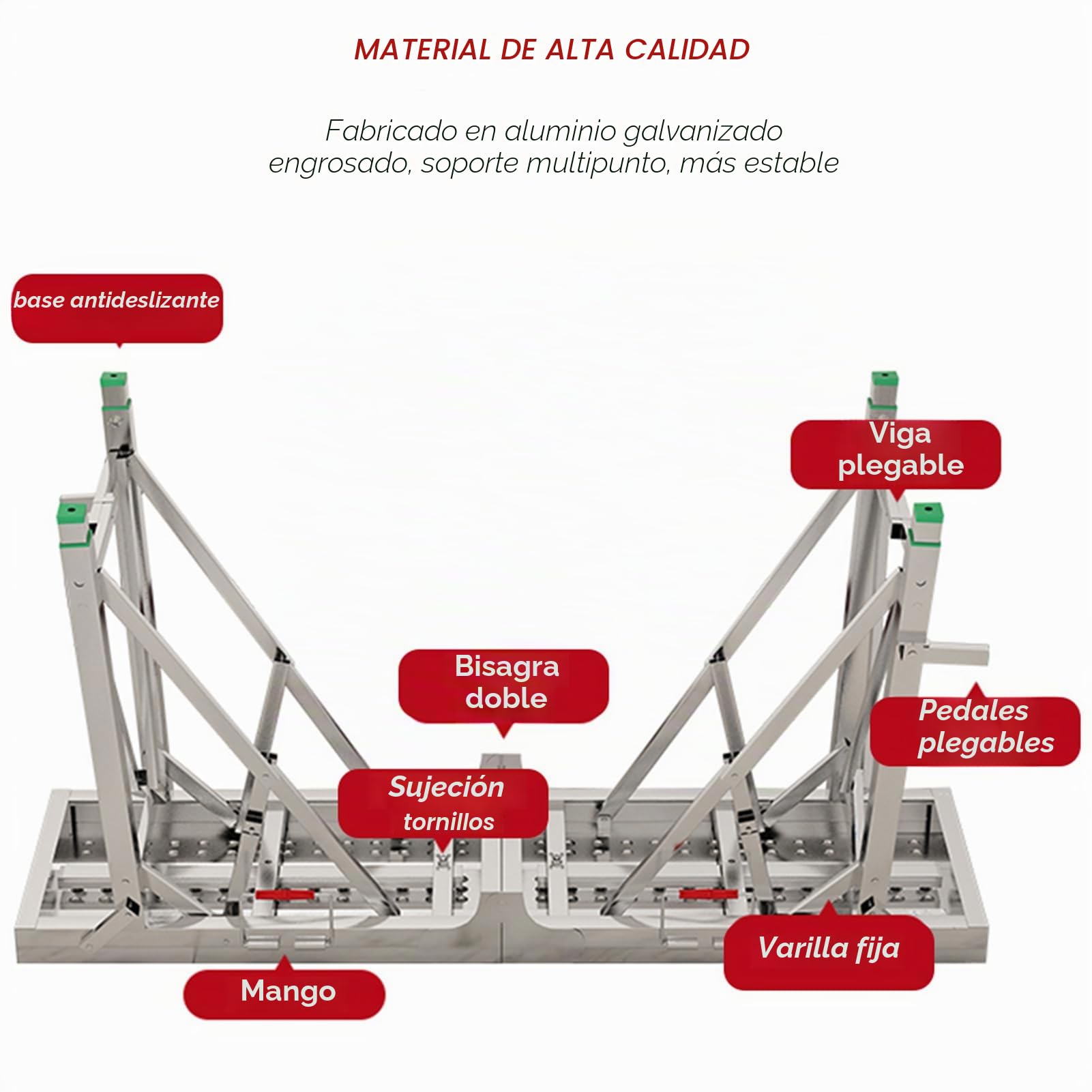 Plataforma de Trabajo, Escalera Plegable, Andamio de Aluminio Resistente con Pies Antideslizantes y Bloqueo de Seguridad,300kg Carga Máxima