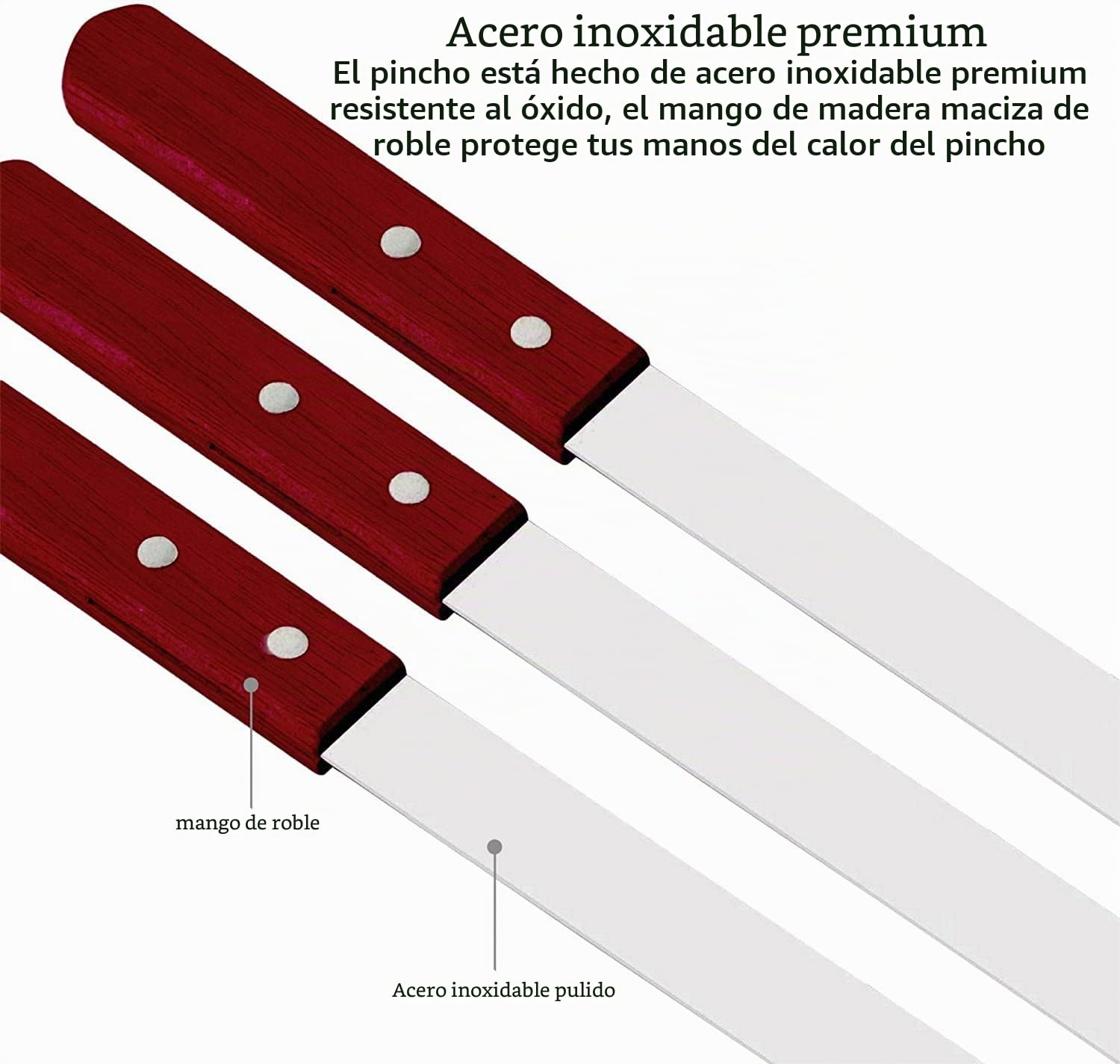 8 Piezas Brochetas Barbacoa de Acero Inoxidable, 60cm Brochetas Extralargas Accesorio Barbacoa con Mango de Madera, para Parrilla