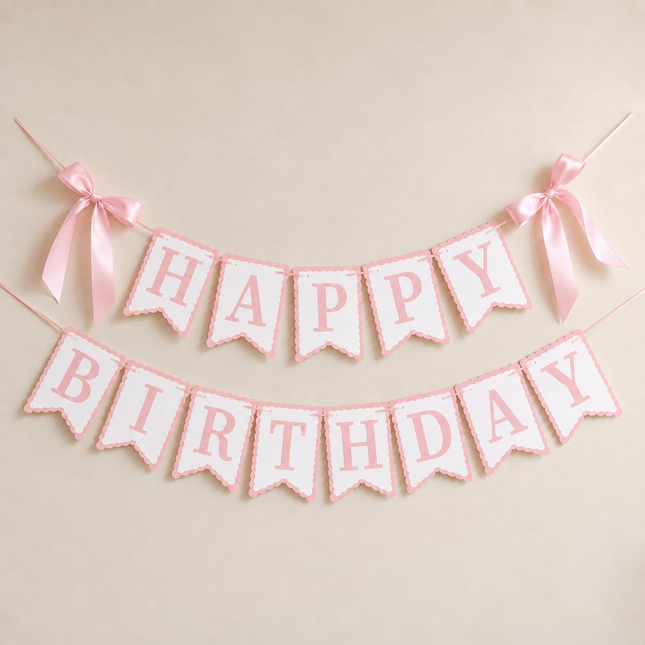 Pink Happy Birthday Banner with Satin Bows -1 Pink Happy Birthday Banner with Satin Bows -1