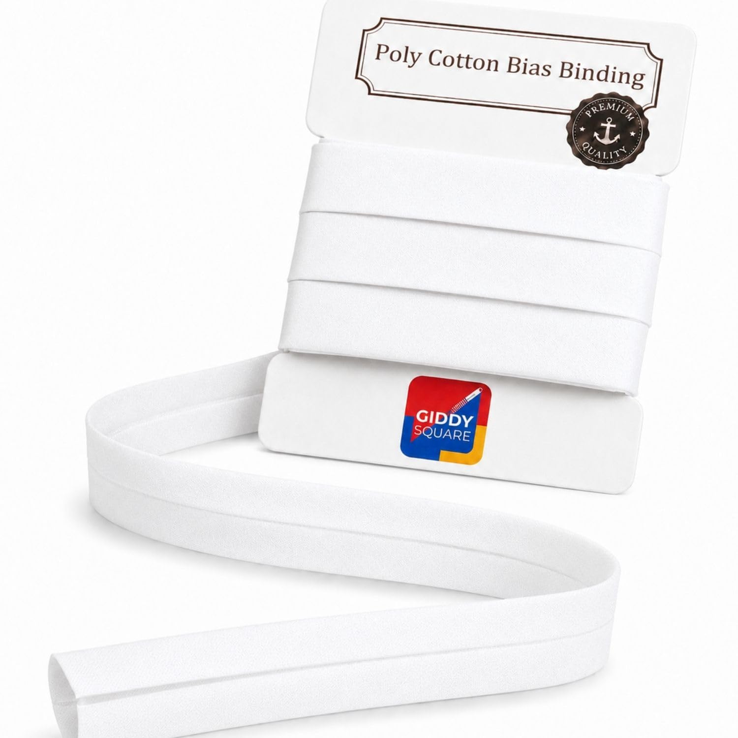 White Bias Binding Tape 25mm 1 Inch 5 Metres - Pre-Folded Single-Fold Poly Cotton Bias Binding for Sewing, Quilting & Dressmaking - Machine Washable - Giddy Square — image 1