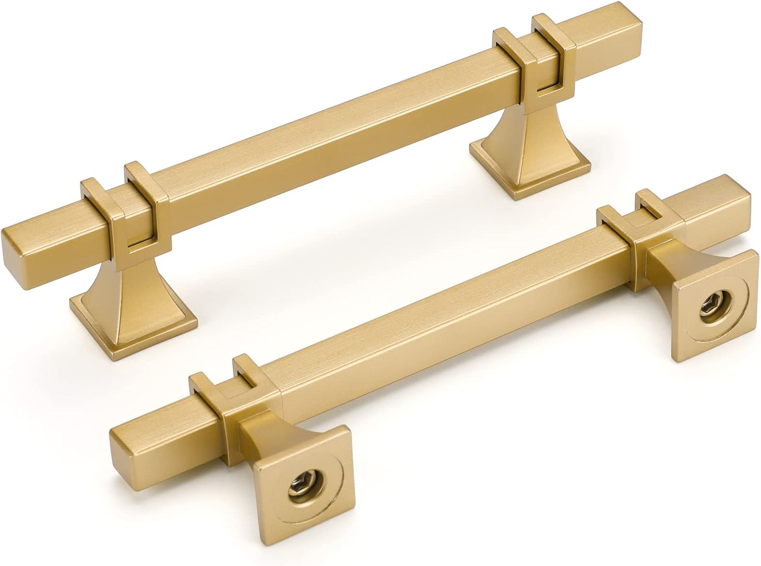 homdiy 25 Pack Gold Cabinet Pulls Kitchen Cabinet Handles 3-3/4 Inch Matte Gold Square Kitchen Hardware for Dresser Drawers,Zinc Alloy Base 3-3/4in Hole Centers Brushed Brass 25