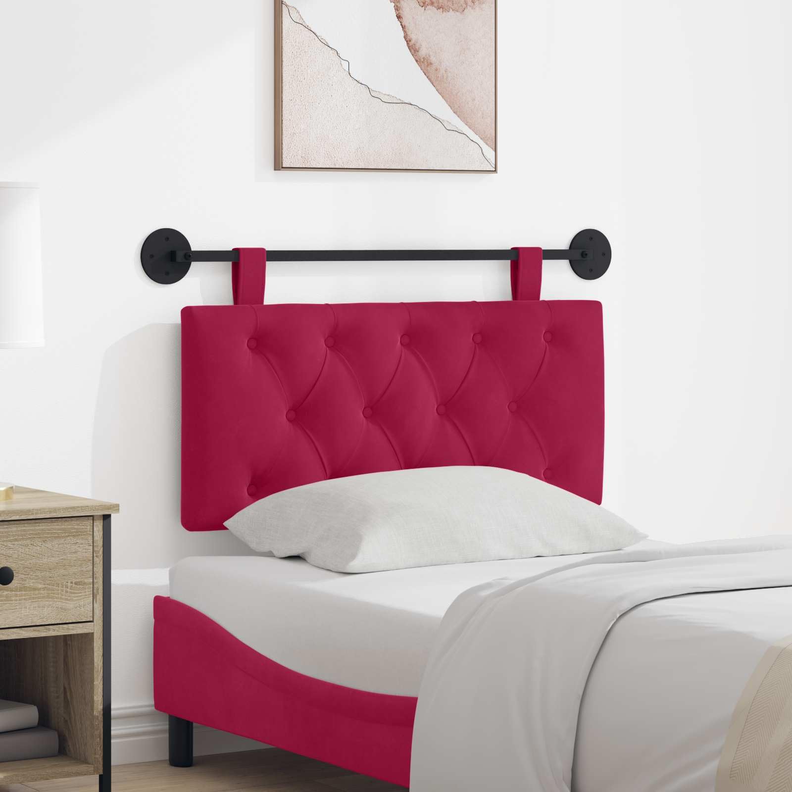 Leasha Tête de Lit Suspendue, Tête de Lit Coussin Murale Bordeaux Velours 90x55x7 cm