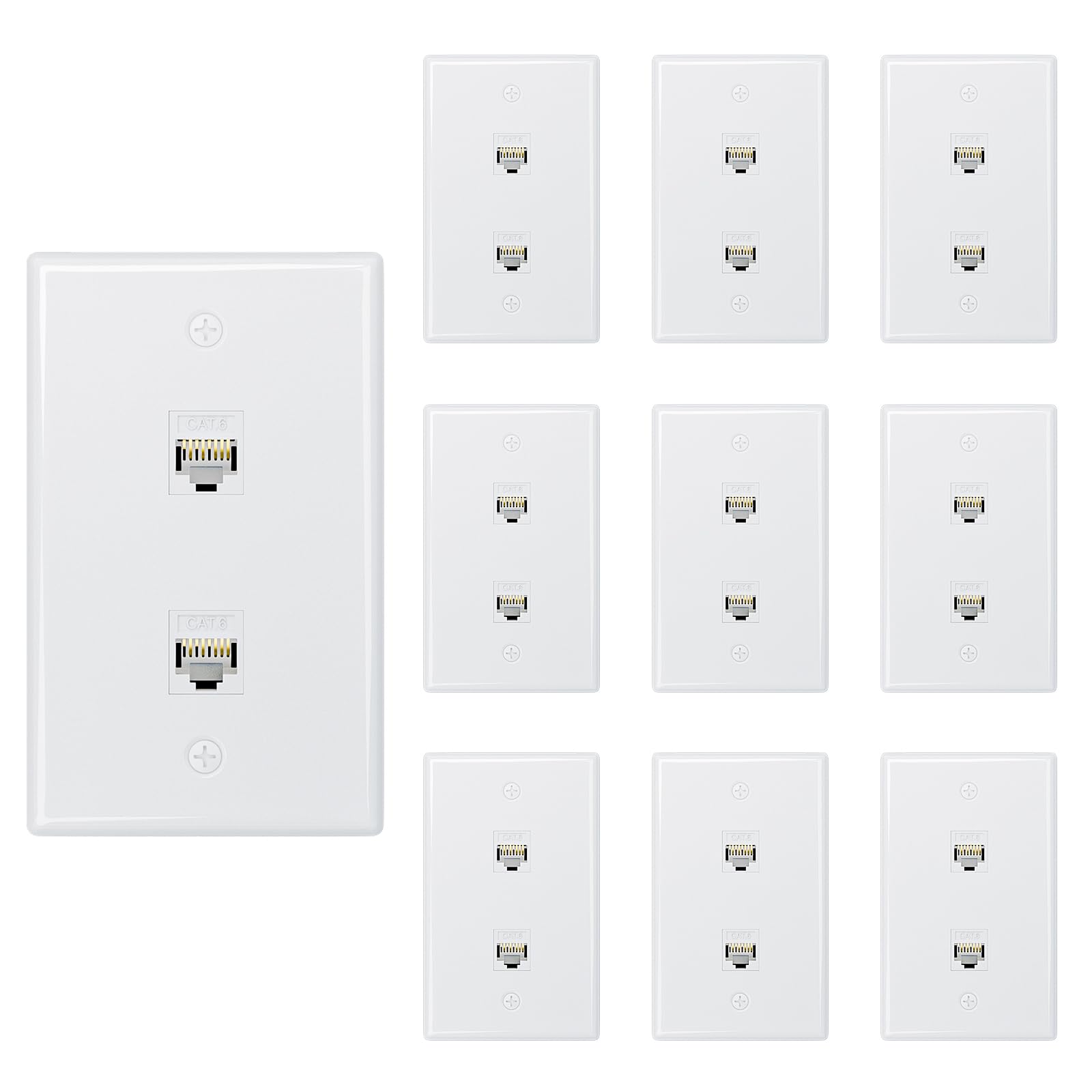 iwillink 10-Pack Cat6 Ethernet Wall Plate, 2-Port RJ45 Wall Plate, White