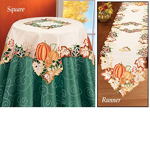 image for Collections Etc. Colorful Fall Harvest Pumpkin Table Runner with Intri