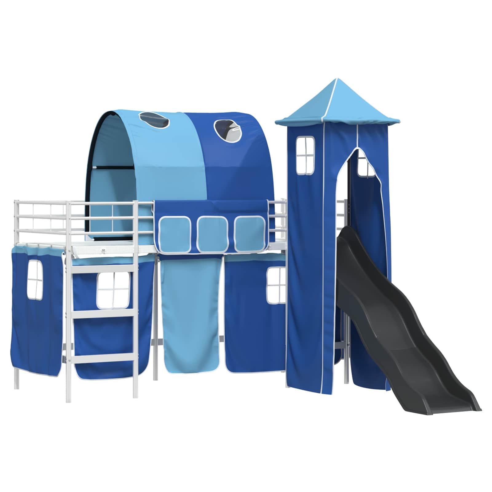 Homgoday Hochbett mit Rutsche und Vorhang, Metallrahmen, blau-schwarz, für Kinderzimmer - Hochbett Turm Hochbett Model42020899