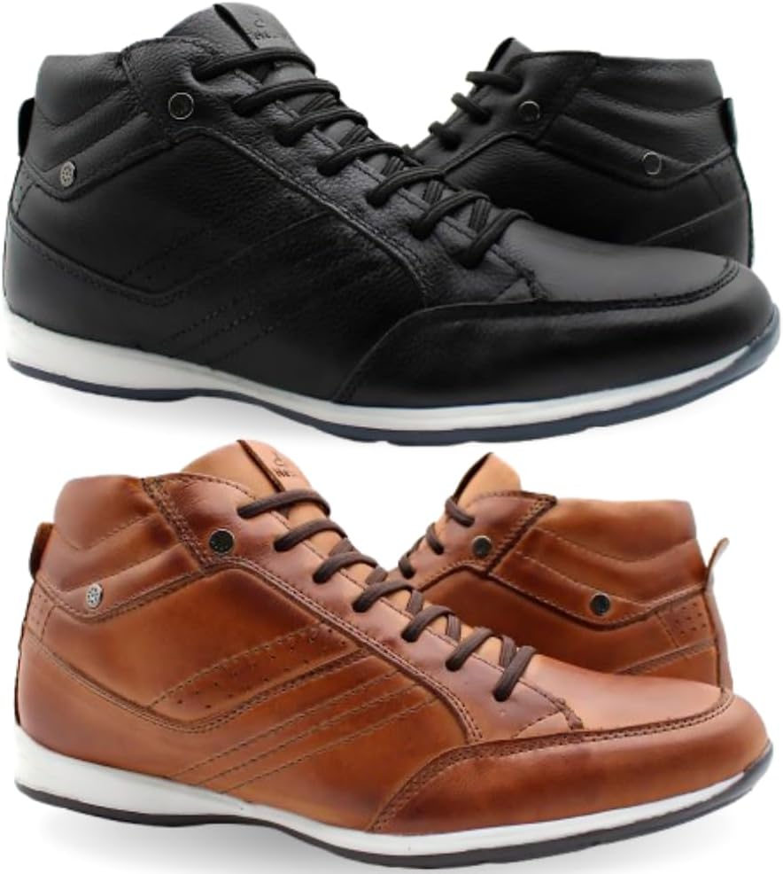 Kit 2 Pares Sapatênis Masculino Couro Legítimo Elegance Cano Alto com Zíper Lateral Kit 2 Pares Sapatênis Masculino Couro Legítimo Elegance Cano Alto com Zíper Lateral