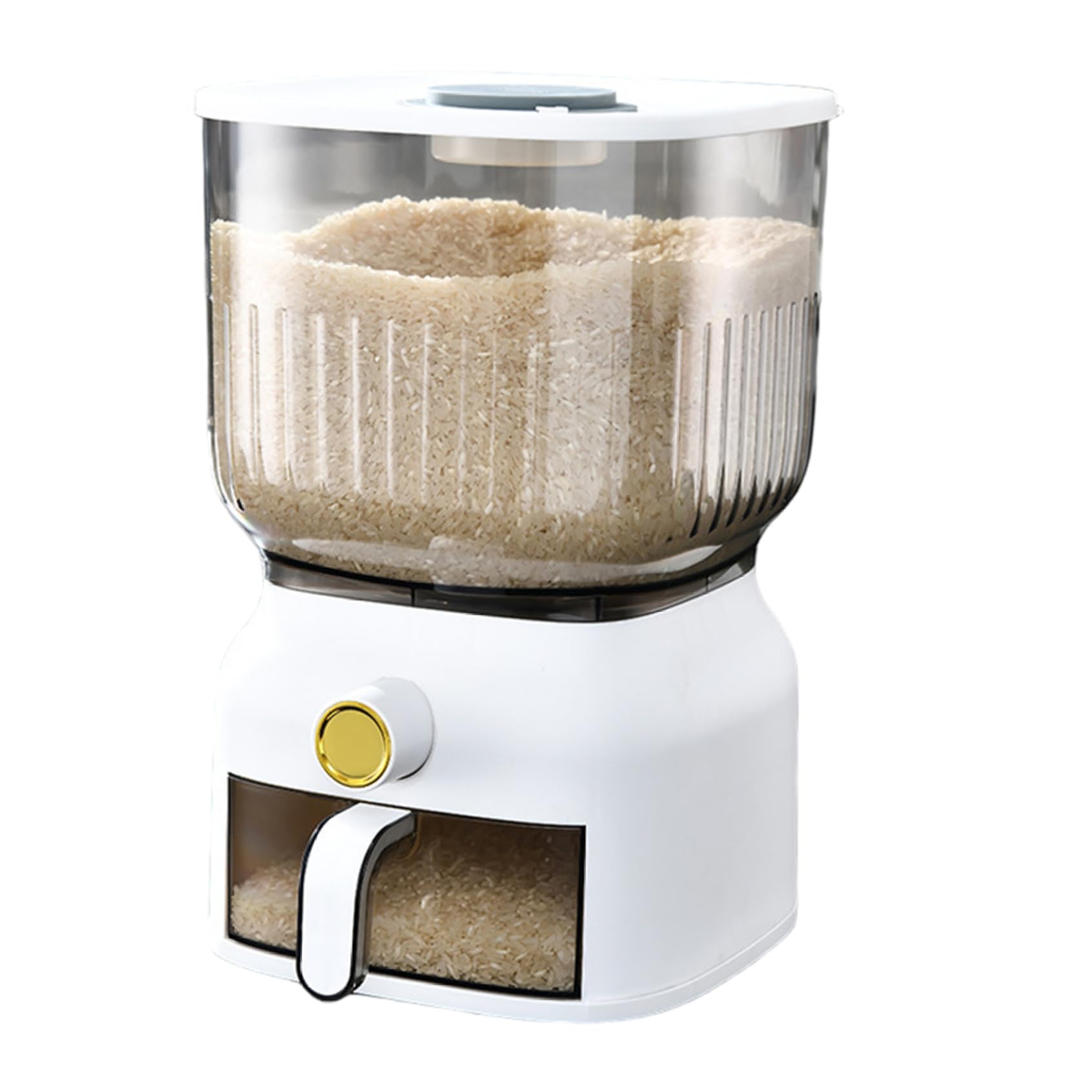 Takingup White Rice Dispenser 22Lbs Clear Grain Storage Container With Time Recorder Large Opening Lid And Cup For Beans Cereal Dry Food Pantry - Rice Dispenser