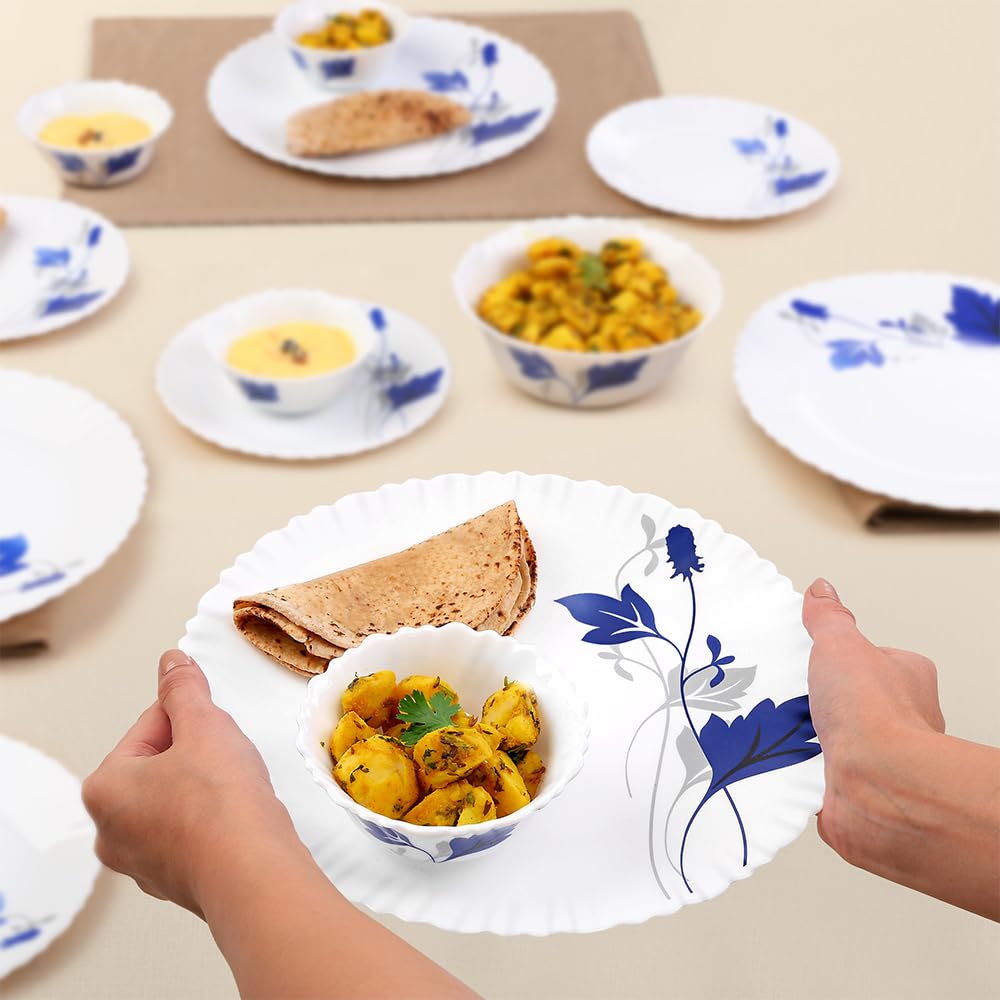 Larah by Borosil Fluted Series Ageria Opalware Dinner Set | 13 Piece for Family of 4 | Microwave & Dishwasher Safe | Bone-Ash Free | Crockery Set for Dining & Gifting | Plates & Bowls | White - Image 8 thumbnail