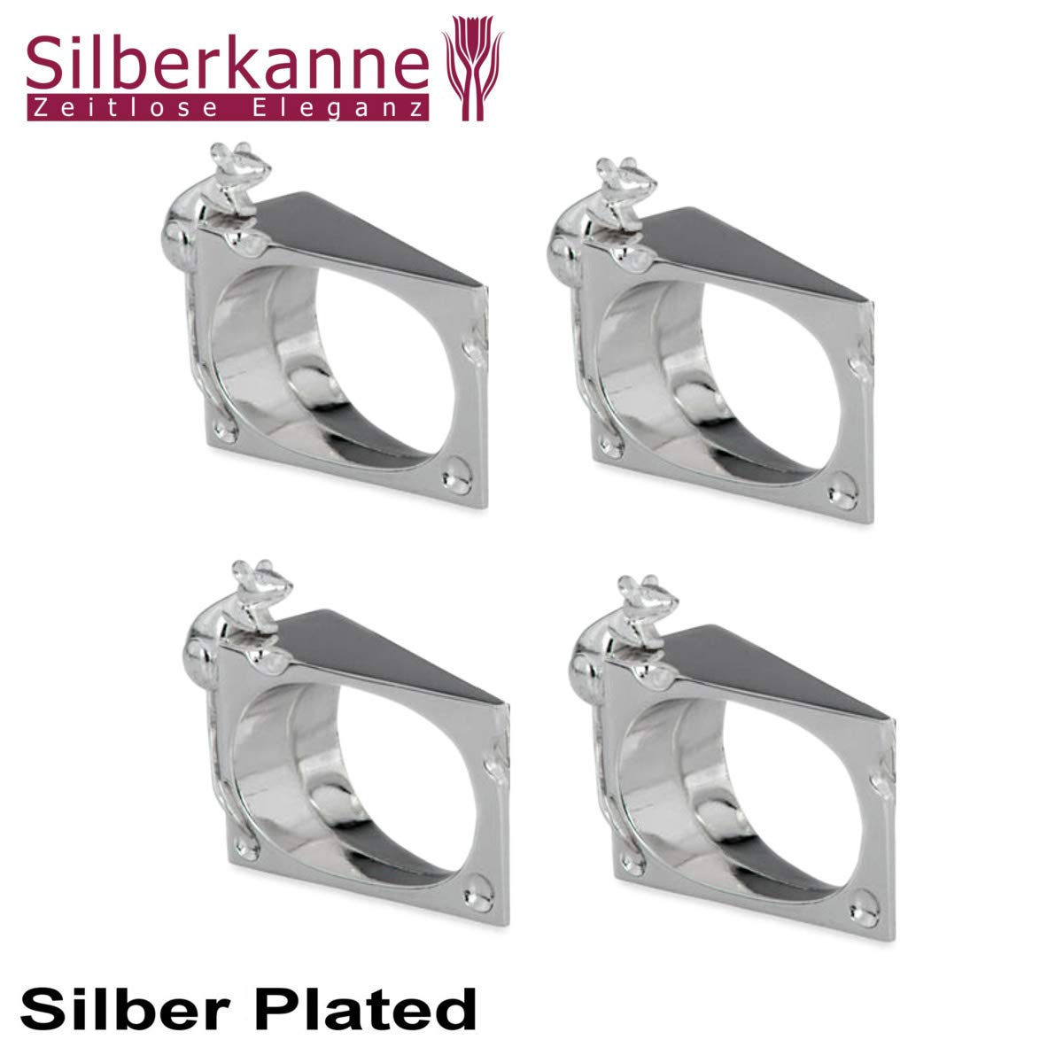Serviettenring Maus und Käse 5,5x3,5x2,0 cm 4er Set Premium Silber Plated edel versilbert in Top Verarbeitung. Fertig zum verschenken mit schicker Geschenkverpackung