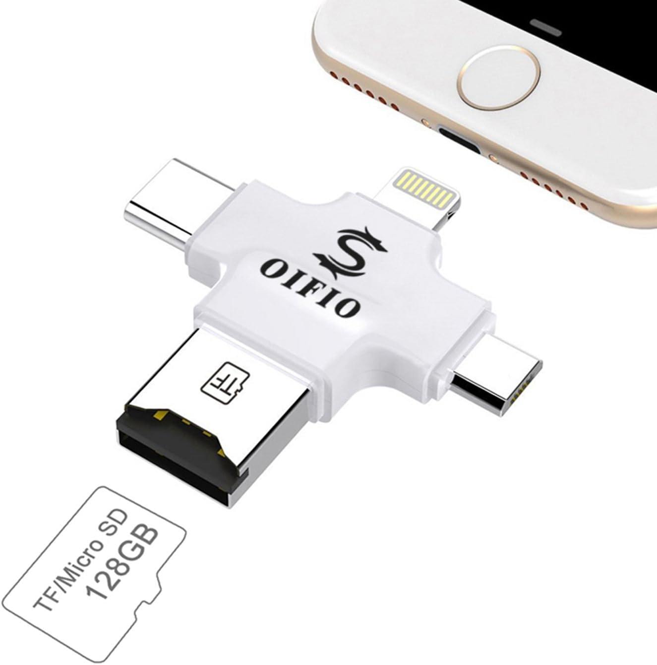 Portable Card Readers, Mobile phone USB flash drive USB TF Flash Memory USB Stick with Lightning Connector for iPhone, iPad,Mac, PC,Android,White