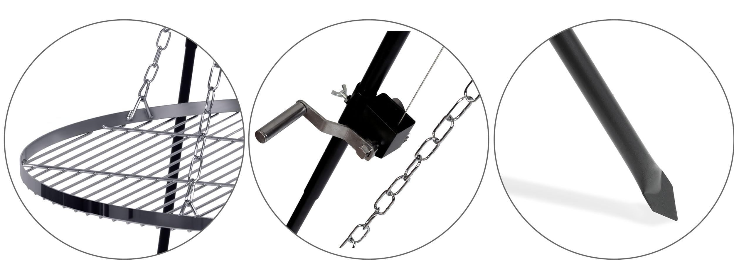 Berdsen Barbecue suspendu trépied 80 cm - Grille de cuisson en acier inoxydable - Hauteur réglable - Acier revêtu par pulvérisation - Noir