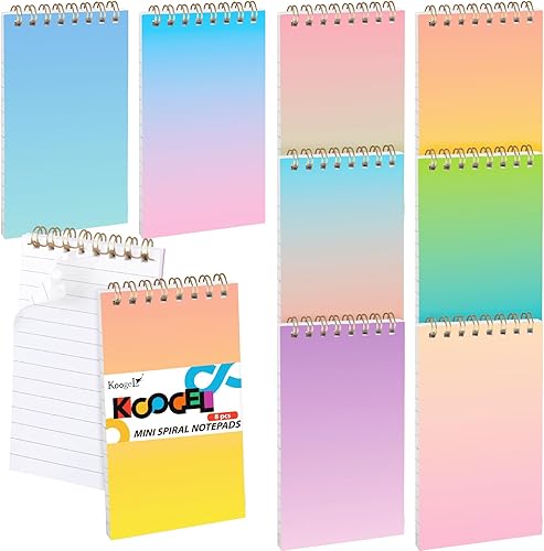 Koogel 8 mini blocs de notas en espiral, cuadernos de bolsillo de 3 x 5 pulgadas, cuadernos con rayas universitarias, diseño degradado para mujeres,