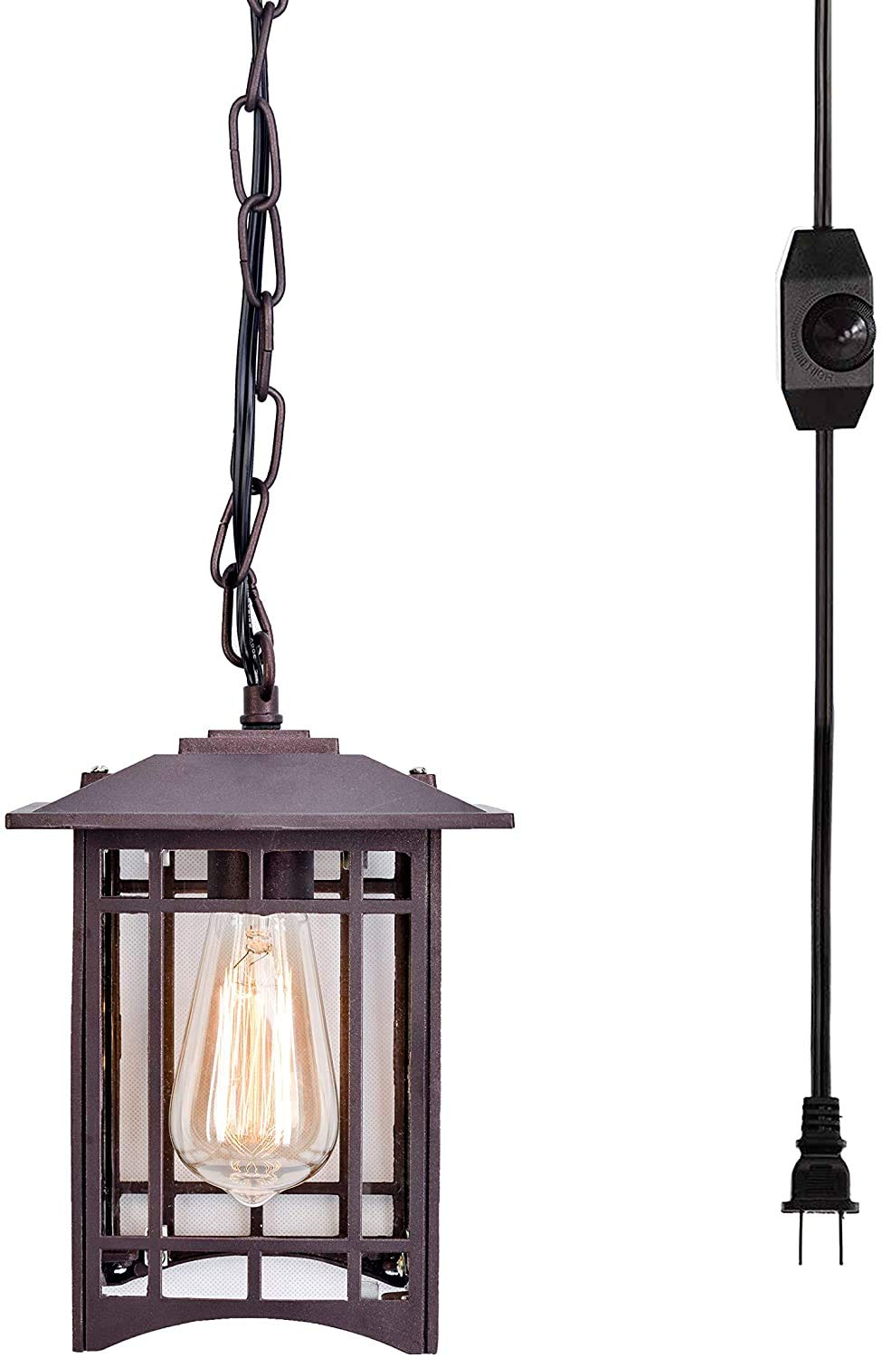 StepeakIndustrial Plug in Pendant Hanging Light with 16.4’ Cord Dimmer On/Off Switch, Rustic Vintage Lantern Lamp for Porch Farmhouse Patio Garage