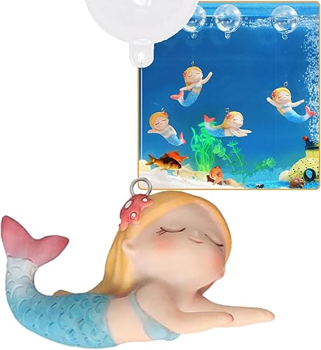 PAPIEEED Decoración flotante de pecera de sirena, decoraciones de acuario de dibujos animados para mascotas acuáticas para jugar adornos de acuario