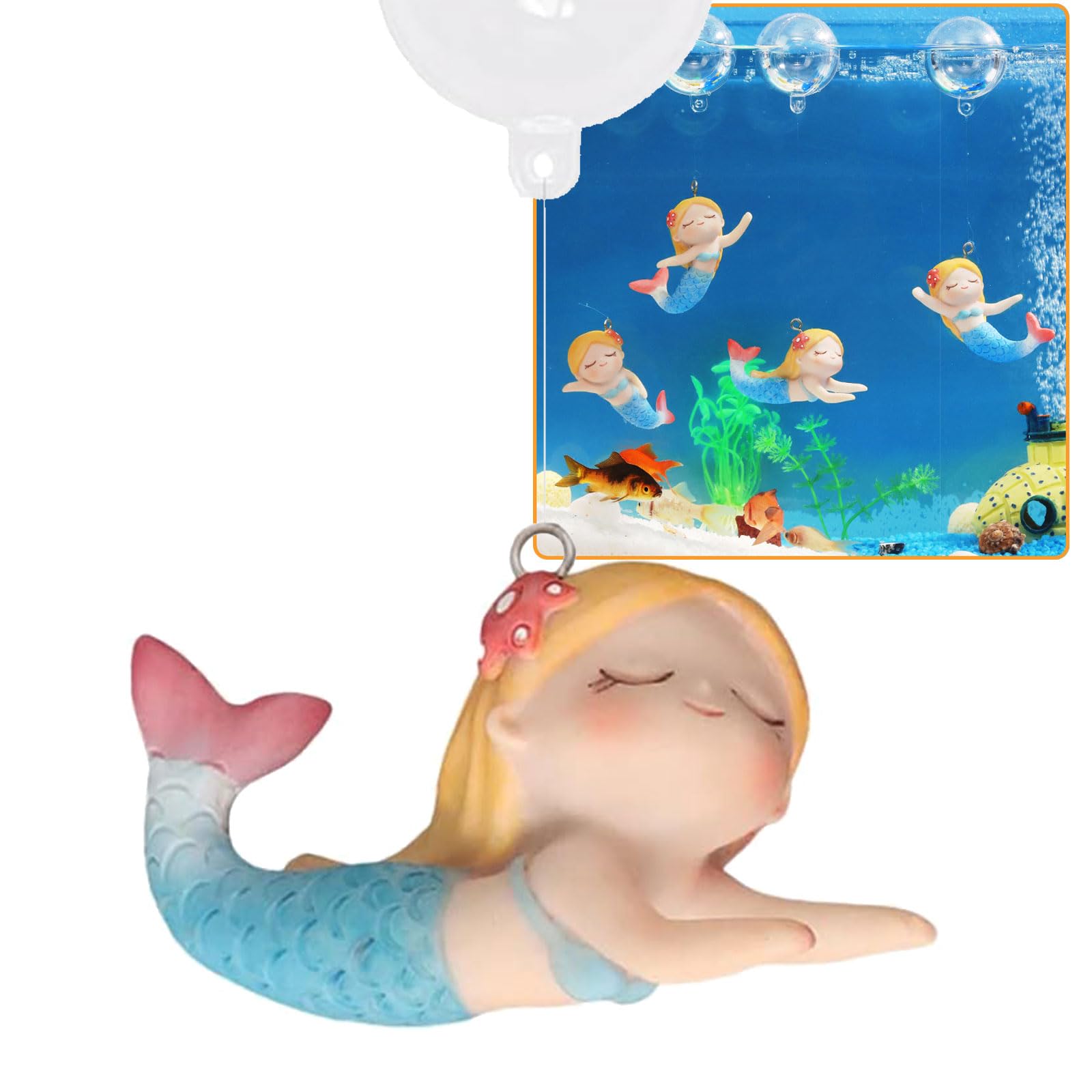 PAPIEEED Floating Mermaid Fish Tank Decor, Cartoon Aquarium Decorations for Aquatic Pets to Play Resin Aquarium Ornaments Suitable for All Kinds of