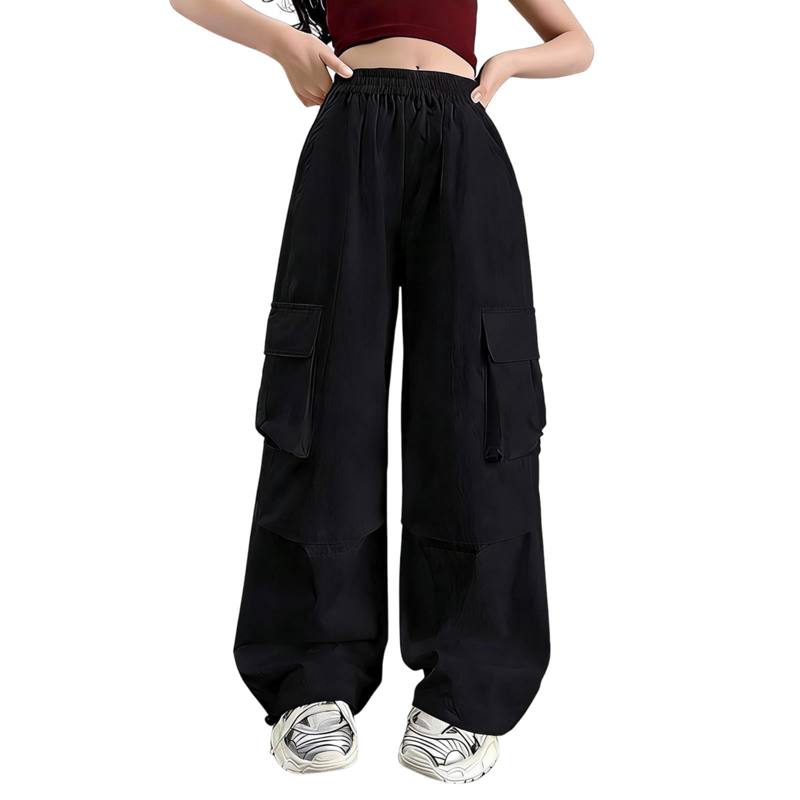 Pantalon Cargo Fille Garçon Enfant Unisexe Taille Haute Jambe Large avec Poches, Streetwear Décontracté Pantalon Jogging adapté à la Loisirs et Activités de Plein Air pour Enfants de 4 à 16 Ans