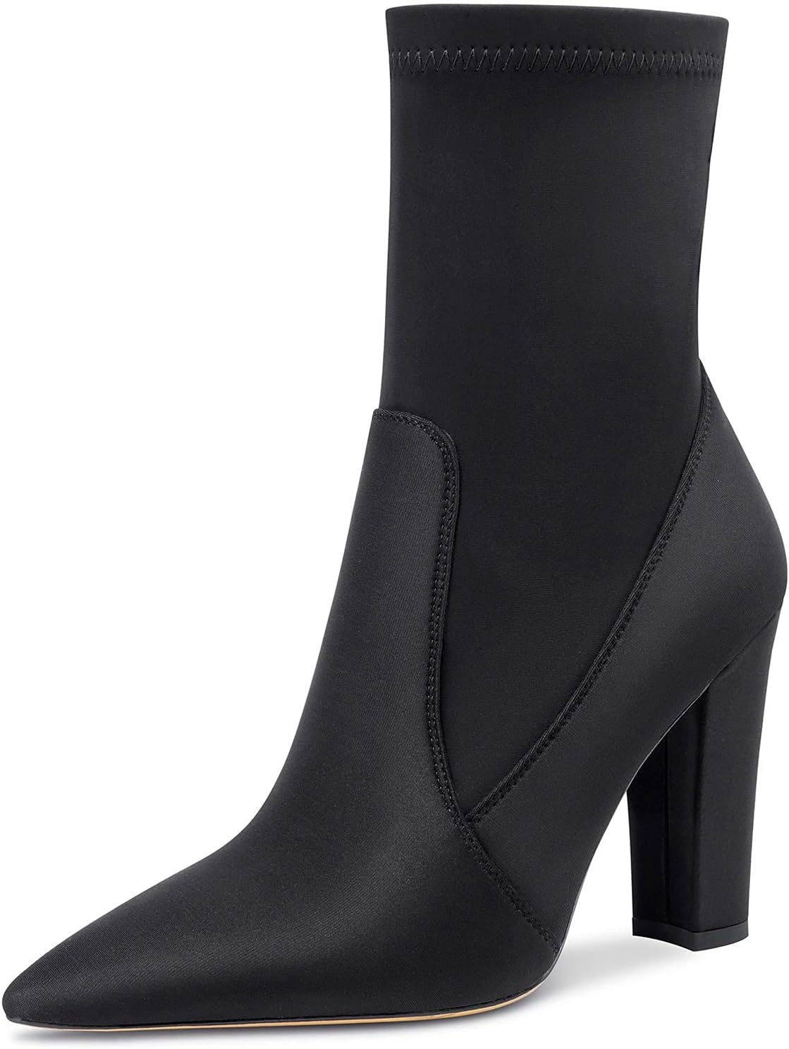 NobleOnly Women's High Heels Ankle Boots Pointed Toe Boot with Zipper Basic Office Boot 4" Chunky Heel Shoes