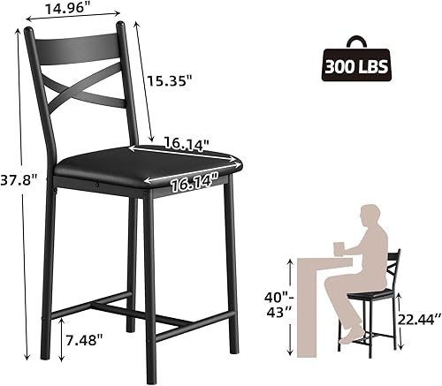 Miniatura 2 de IDEALHOUSE Juego de 4 taburetes de bar de altura de mostrador con reposapiés, taburetes de cocina tapizados de poliuretano, sillas de bar con