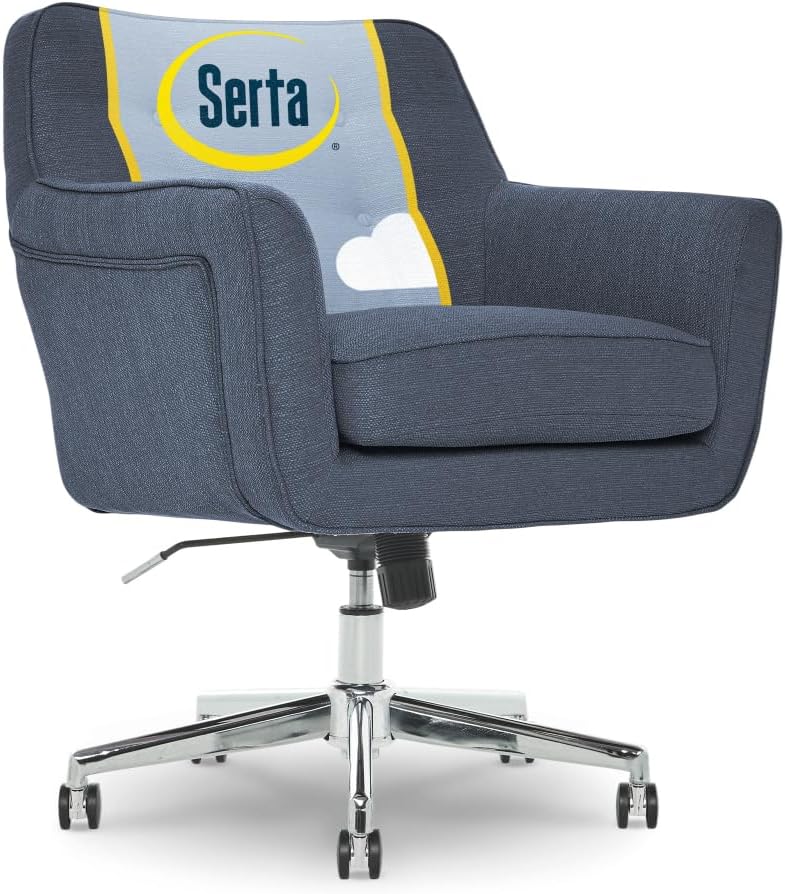 Serta Ashland Home Office Desk Chair with Button Tufted Mid-Back, Memory Foam Cushion and Padded Arms, Mid Century Modern Vanity Armchair with Wheels for Bedroom, Chrome Metal Base, Charcoal Gray