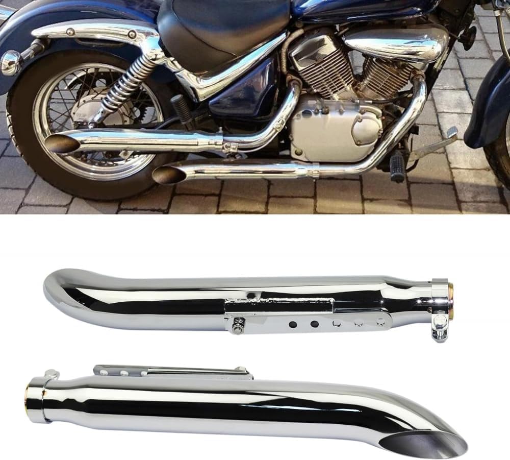 1 Paar Auspuff Schalldämpfer Motorrad Für Harley Und Suzuki VL 125/800/1500 Intruder Bobber, Chrom, Verjüngt, Drehen Heraus, Eisen, Zubehör-Chrome