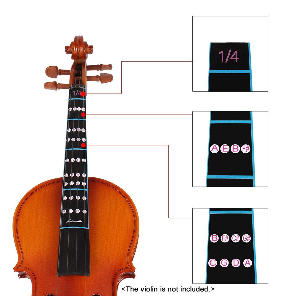 Violin Finger Guide 1/4 Full Size Violin Fingerboard Sticker Fret Position Indicator, Fiddle Fingerboard Intonation Chart Stickers Fingering Label 4