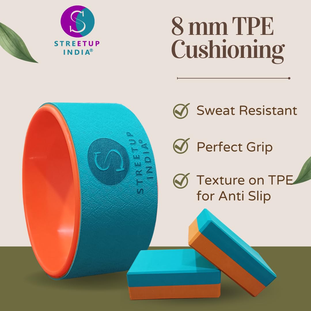 Streetup India® Yoga Wheel for Stretching, Exercise, Back Bends, Workout for Unisex With High Density Strong Foam Sweat Resistant (Sea Green wheel & Brick) 3