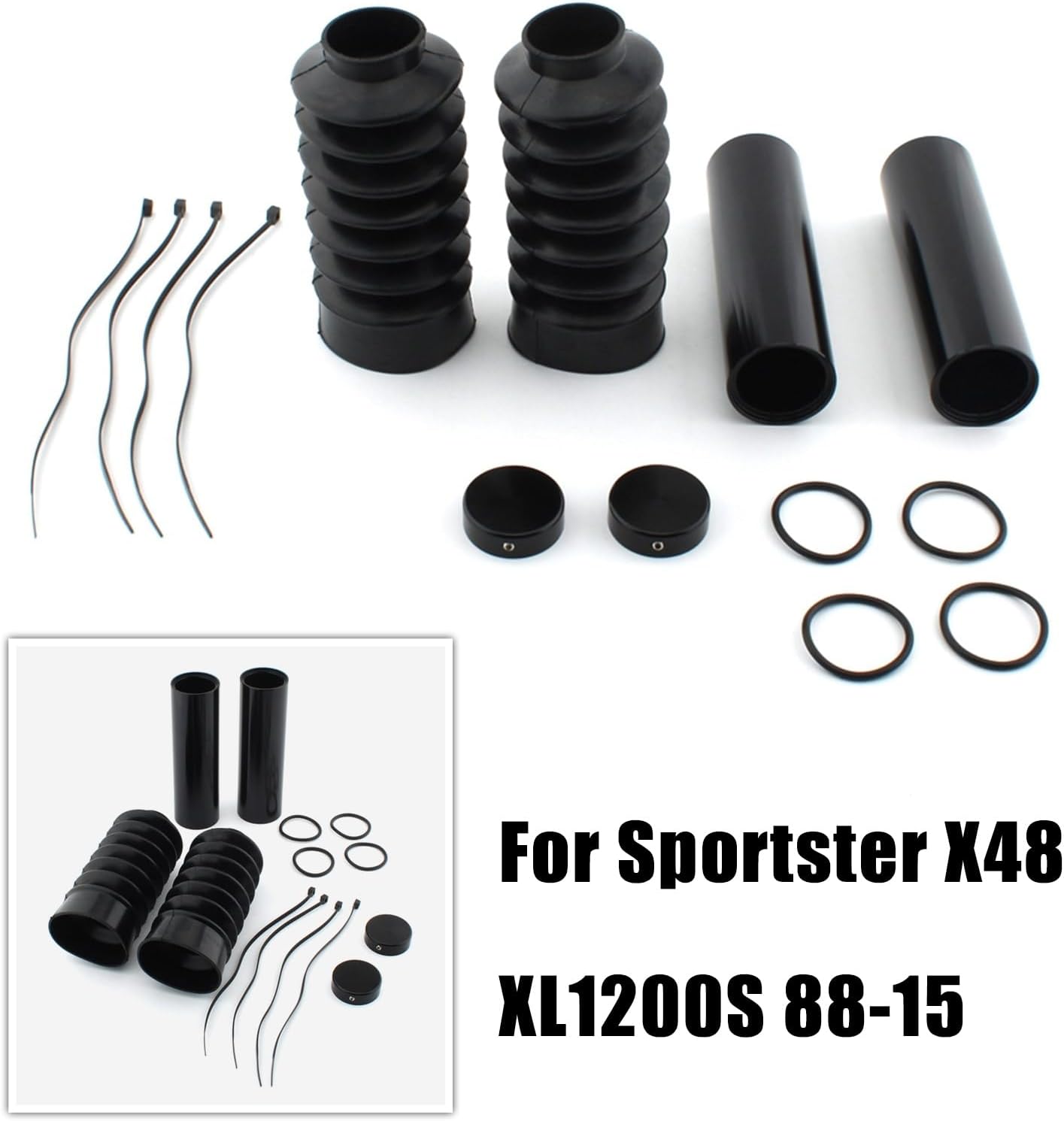6Pcs Black Front Full Fork Cover Set, Motoycle Front Upper Lower Fork Covers Compatible with Harley Sportster X48 XL 1200X S C Forty-Eight 1988-2015