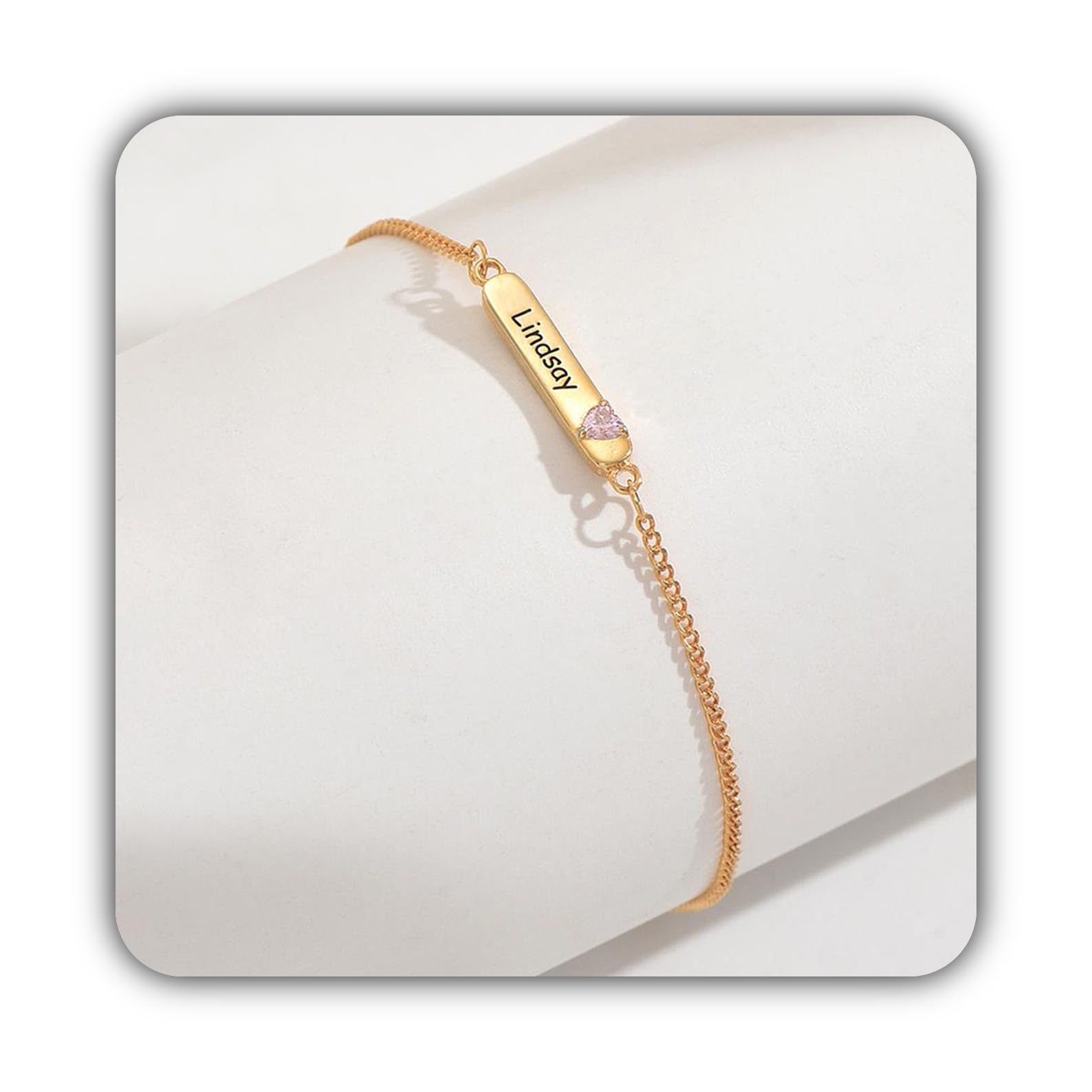 Nombre barra Pulsera de piedra de nacimiento 925 Pulsera de oro de plata con piedras preciosas Nombre grabado para mamá cumpleaños Día de la madre