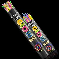 Crown Display Glow Sticks Party Pack: 100x 22" Necklaces + 100x 8" Bracelets, Multi-Color with Bonus Connectors
