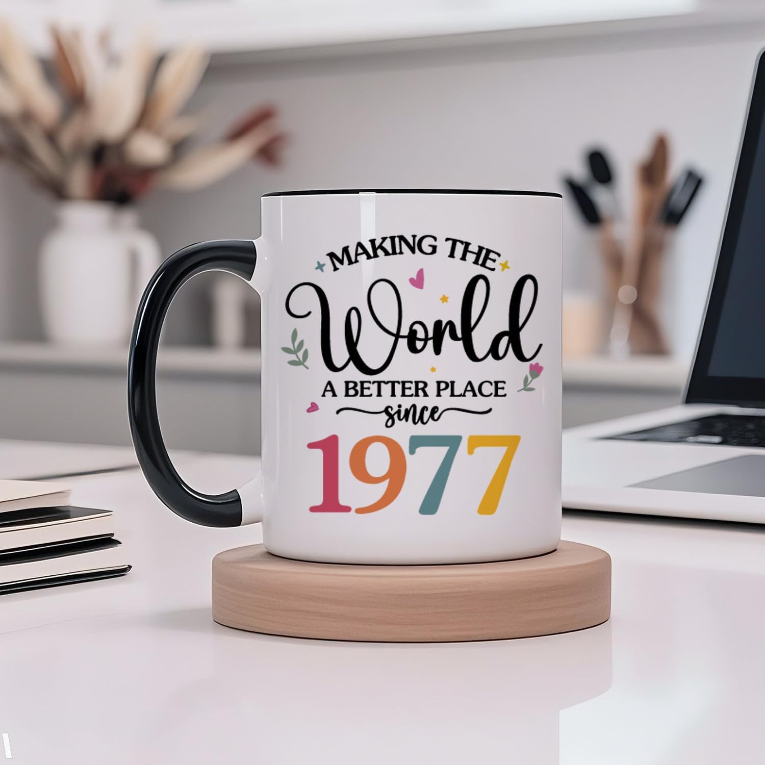 1977 49th Birthday Coffee Mug, 49 year old Birthday Gift Ideas for Women Her, Black White 11oz - Image 5