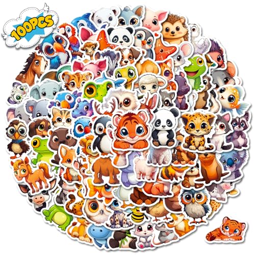 100枚入り 手描きアニマル ドゥードル ノンリピート ステッカー 防水デカール ラップトップ・手帳・スーツケース装飾用