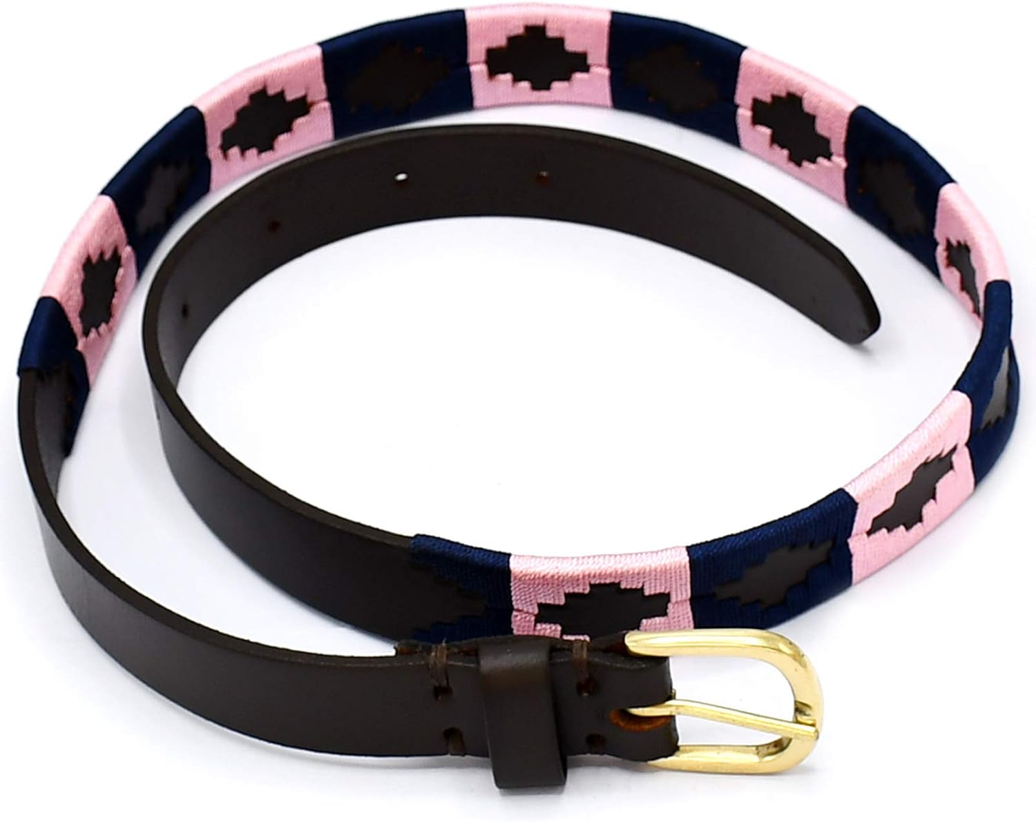 Polo Belt Hand-Stitched leather belt Navy Blue & Pink Color 36" BLT-07 - Image 2