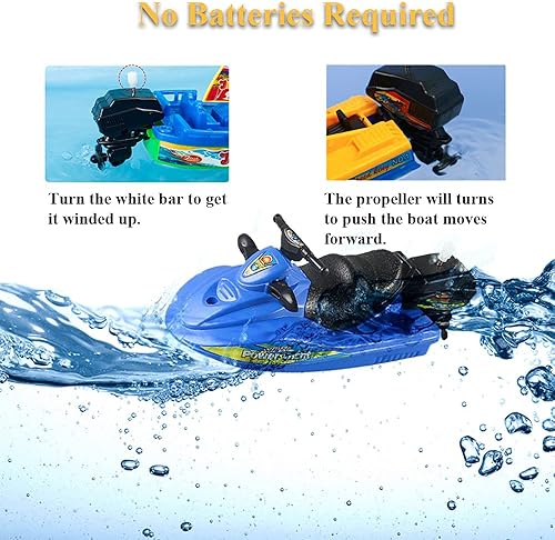 Miniatura 4 de NEXTAKE Conjunto de juguetes de barco enrollado, divertido juguete de barco de cuerda de juguete de baño de velocidad barco jet ski velero lancha