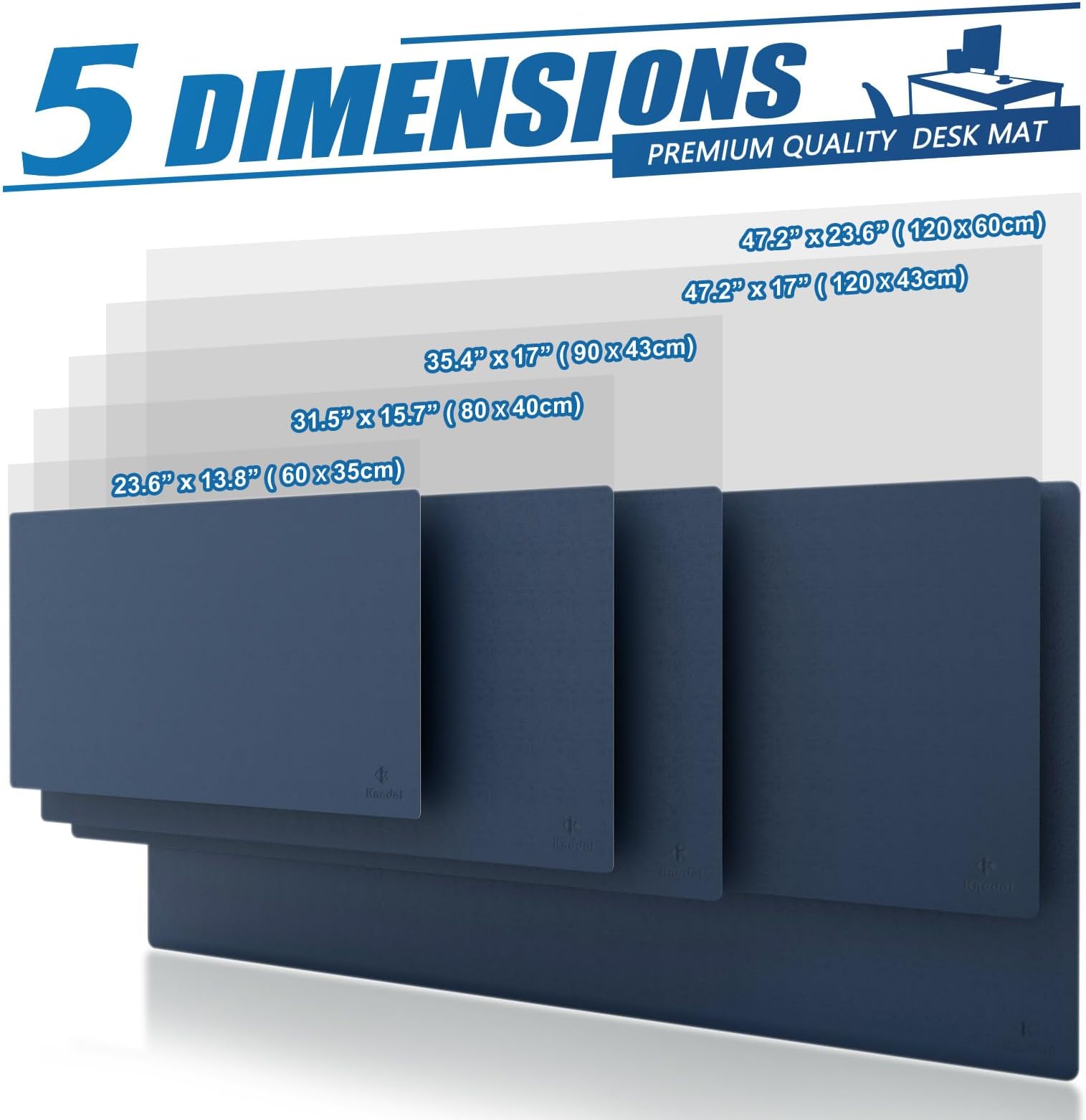 K KNODEL Large Office Leather Desk Mat, Mouse and Keyboard Pad, Computer and Laptop Mat, Desktop Protector and Cover, Writing Pad and Blotter (47.2"x23.6", Dark Blue)