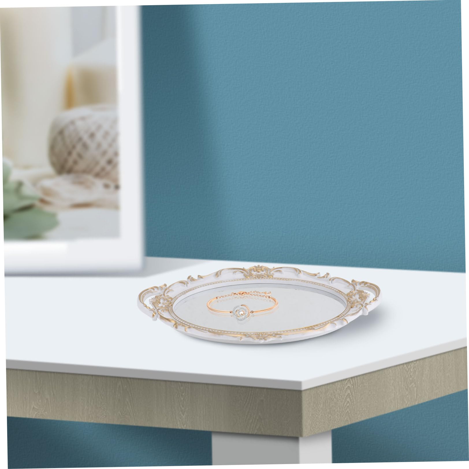 Alipis Vassoio Con Specchio Cosmetico Retrò Contenitore Decorativo Accessorio Fotografico Elegante Per Gli Amici