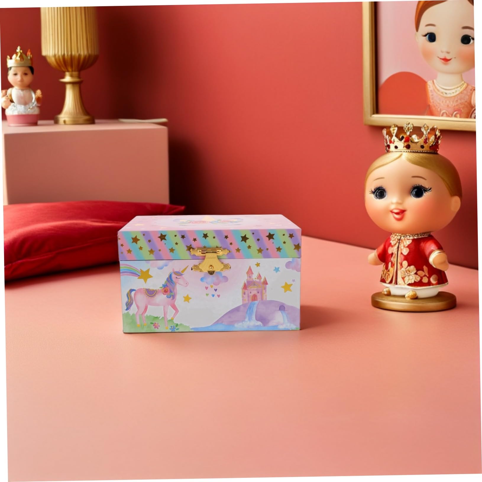 SHERCHPRY Caja de Música con Diseño de Unicornio para Niñas, Joyero Musical de Madera Multifuncional con Compartimentos para Cumpleaños y Decoración