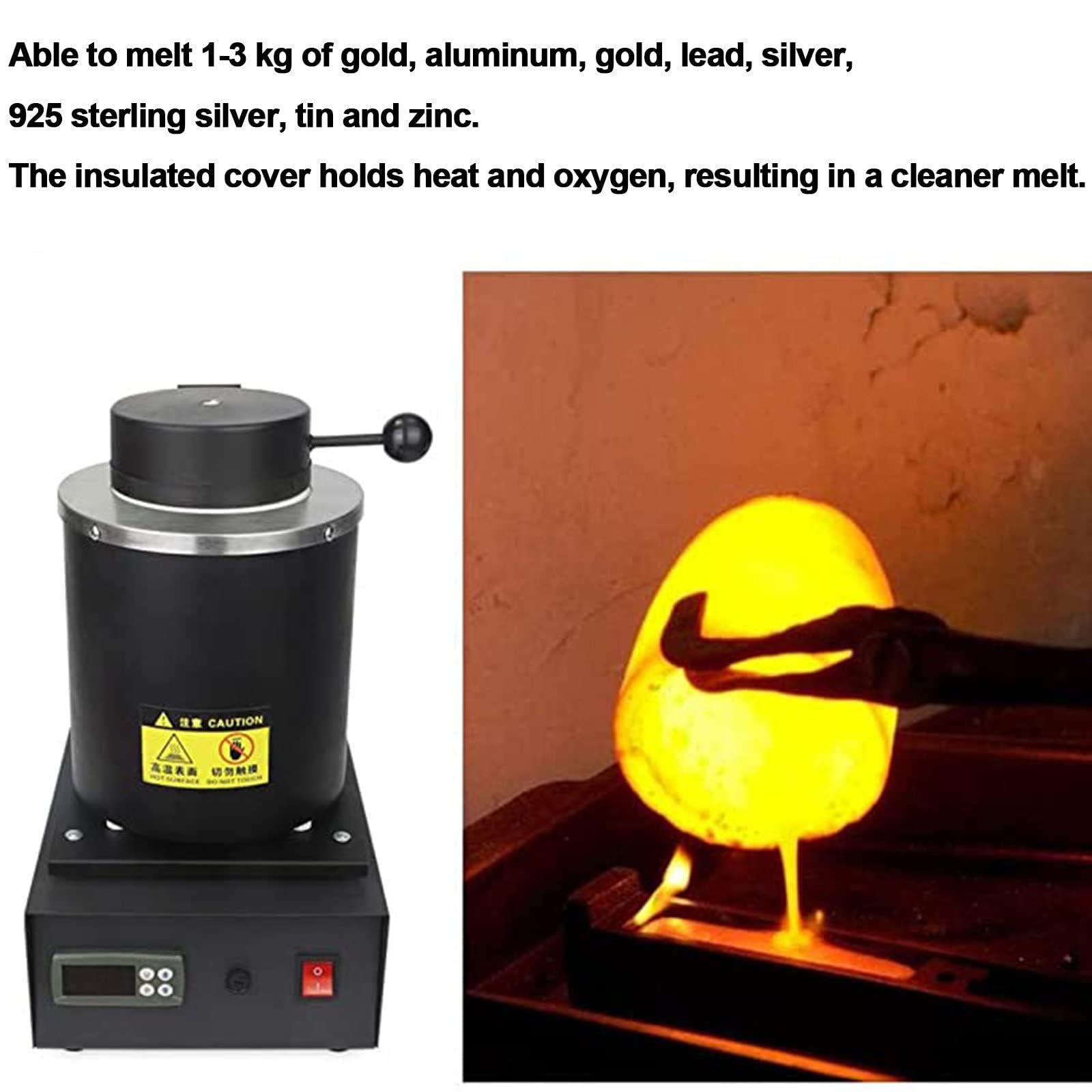 Horno de fusión eléctrico Horno de fusión eléctrico automático, 1 kg/2 kg/3 kg Horno de fusión de Oro 1150 ℃ Máquina de Horno de fusión Digital 1800 W Fundición Refinación de Metales Preciosos