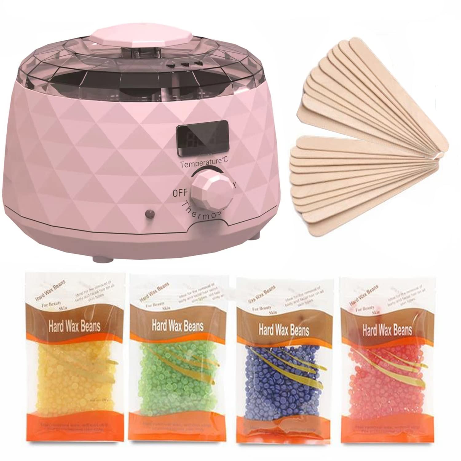 PLATUDigital Wax Warmer Hard Wax Kit, Wax Kit with Wax Beads for Sensitive Skin, Wax Pot for Bikini Brazilian Body Legs Eyebrows Armpits, Pink (Style 4)