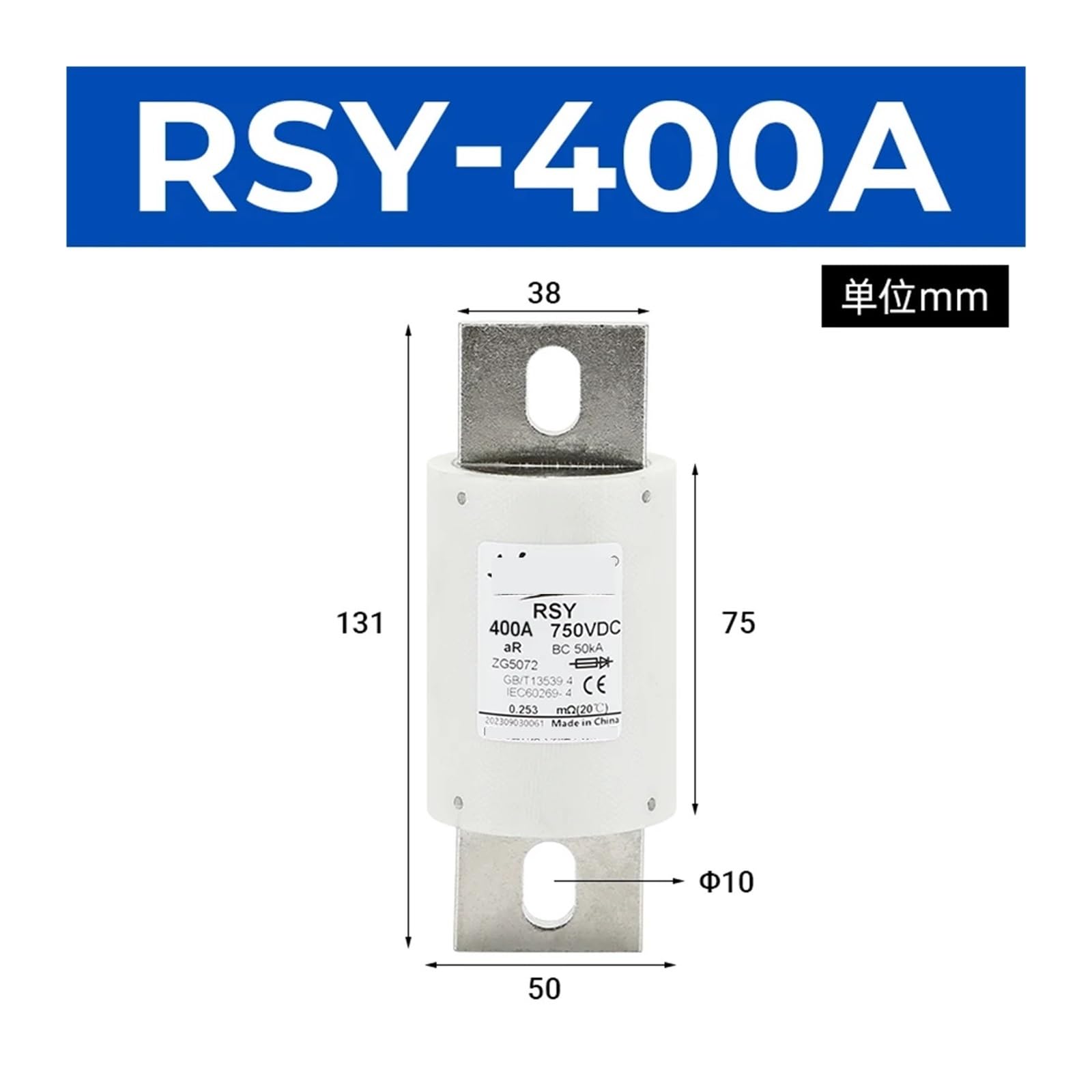 Fusible de estación carga CC: 750 V, 250 A, 300 A, 400 A y 500 A(400A)