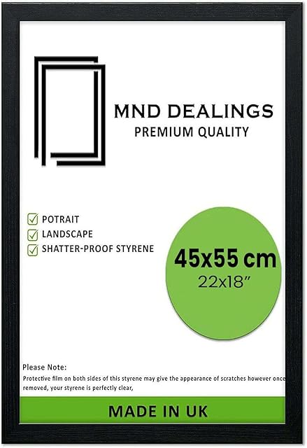 MND Dealings Classic Black, 45x55cm Poster Frame -Stylish Home Decor - 22x18 inch Portrait/Landscape Display -Engineering Wood Black Finish- for Your Artwork&Memories [Black Frame]