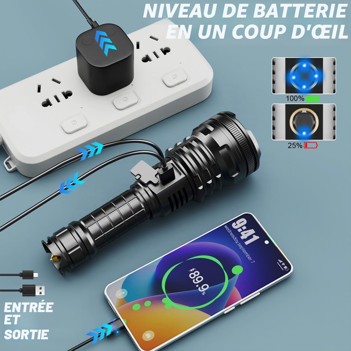Lampe torche LED rechargeable de 90000 lumens,lampe torche | XHP160 puissante super,zoomable,étanche,5 modes USB pour camping,randonnée,plein air,urgence