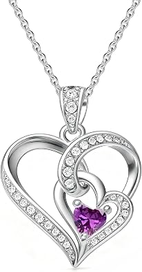 Heart Birthstone Pendant Necklaces Sterling Silver Double Heart Pendant Necklace Birthstone Jewelry Christmas Gift for Women