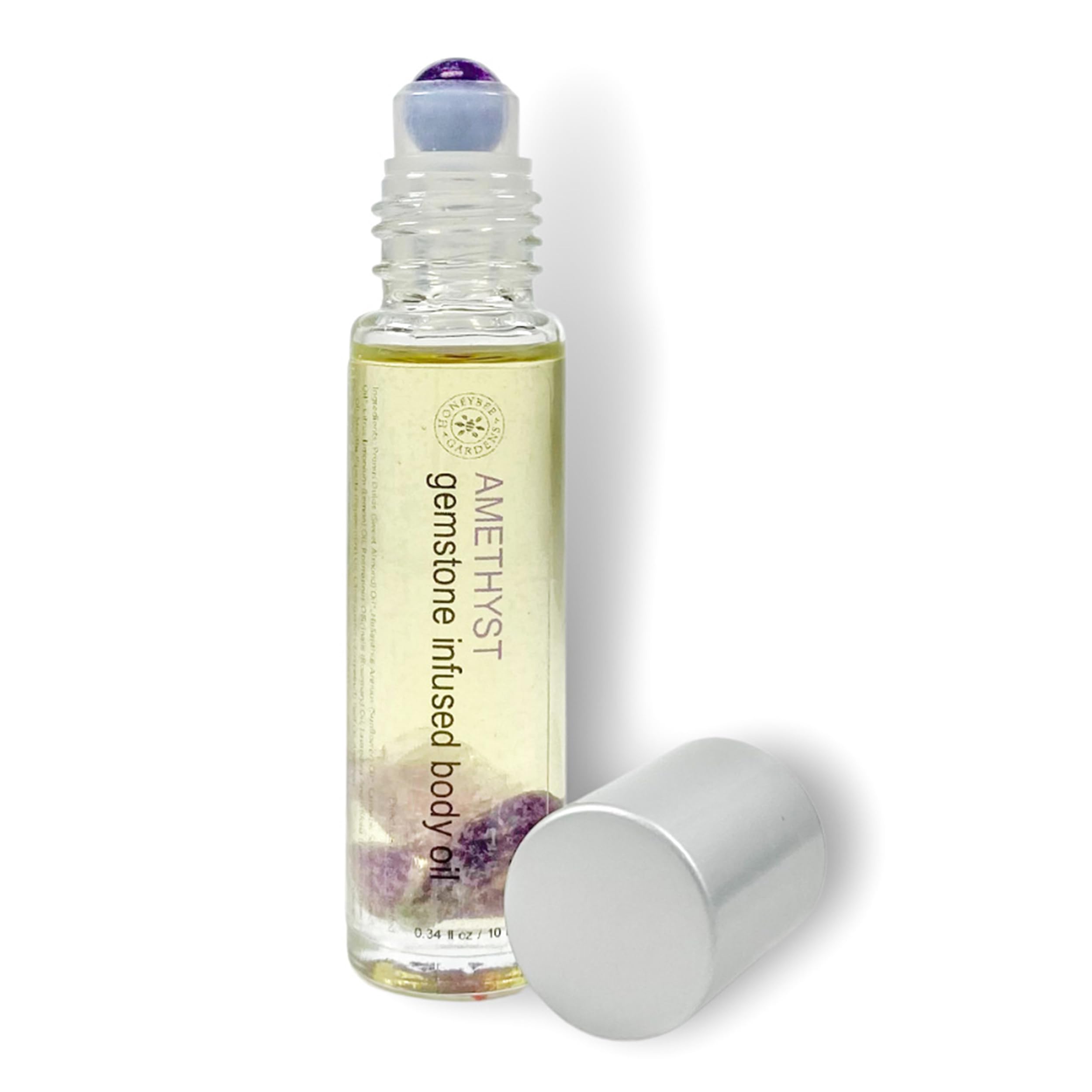 Honeybee Gardens Crystal Infused Body Oil Rollerball, Amethyst, Organic, Moisturizing, Non-Greasy, for All Skin Types, 2 Fl Oz
