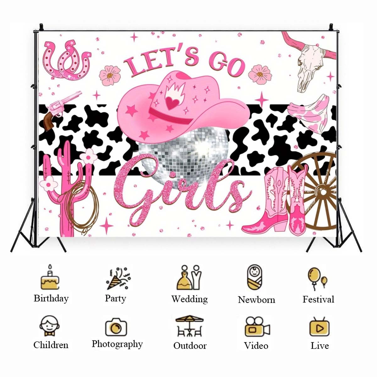 Aperturee Fotohintergrund 'Let’s Go Cowgirl' – 2,1x1,5 M – Pink, Für Geburtstage, Wild West Party & Fotos