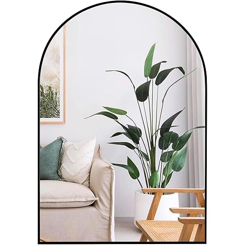 Muzilife Black Arched Wall Mirror, 24x36 Arched Bathroom Mirror Wall Mounted Mirror with Metal Frame, Vertically for Entryway, Living Room