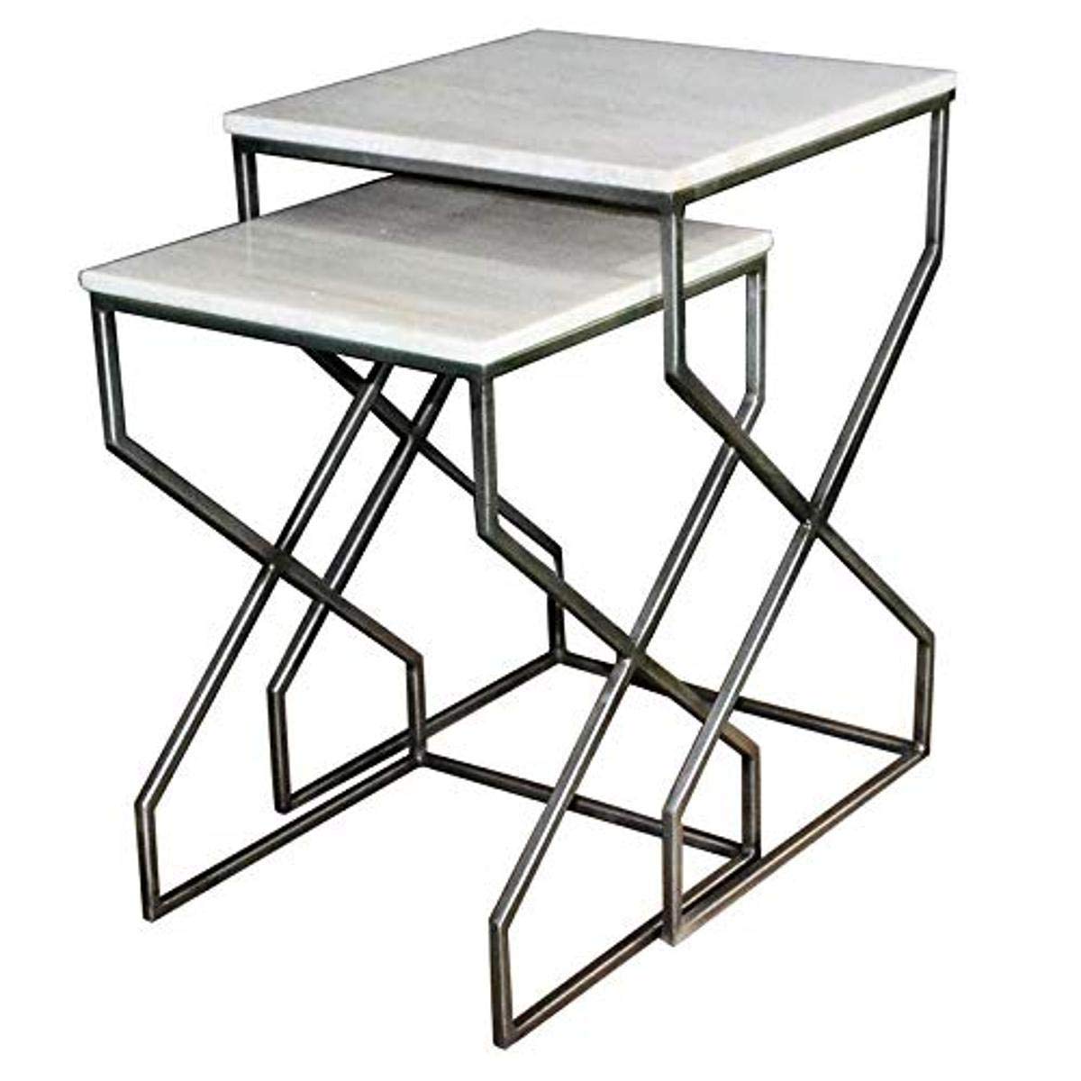 Crestview CollectionEVFNR1045 Iron Marble Set of 2 Side Table Evolution Furniture